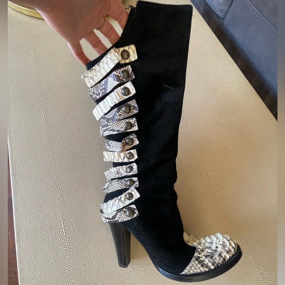 Real anaconda skin and suede boots